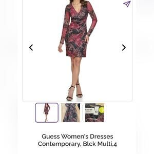 Guess Women's Long Sleeve Floral Dress - Pink and Black